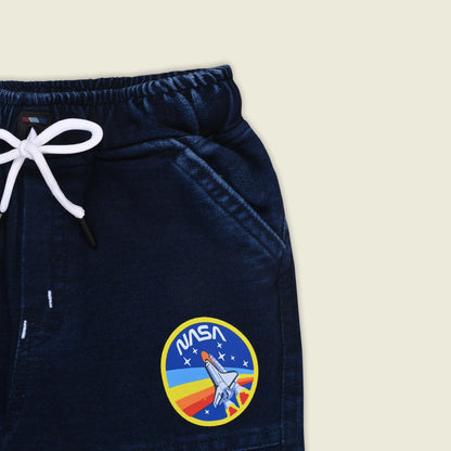 Boys Cotton Denim Jogger Pants with Drawstring – Navy Blue