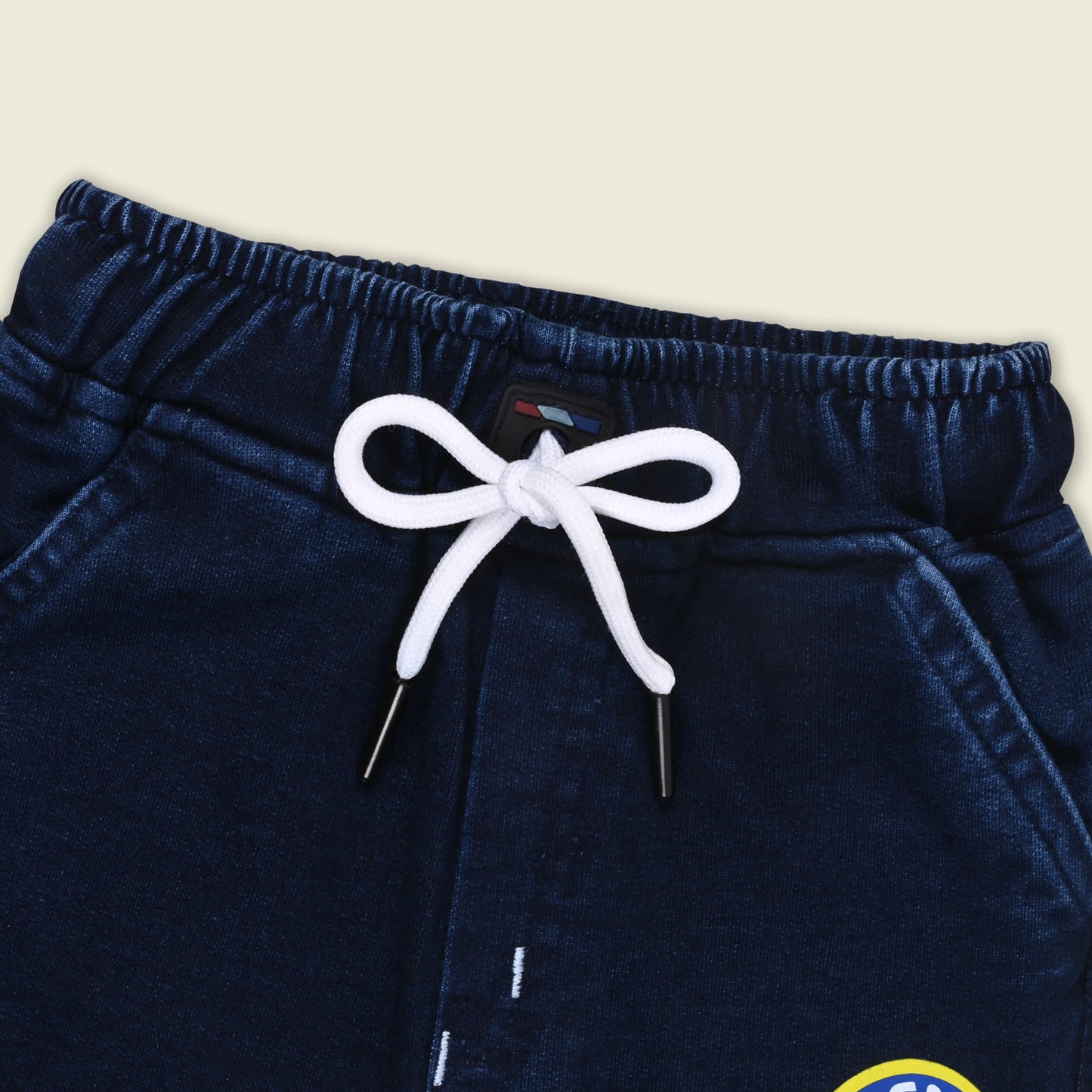 Boys Cotton Denim Jogger Pants with Drawstring – Navy Blue