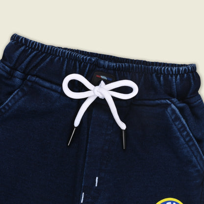 Boys Cotton Denim Jogger Pants with Drawstring – Navy Blue