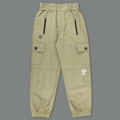 Boys Zipper Detail Elastic Waist Cotton Cargo Trouser