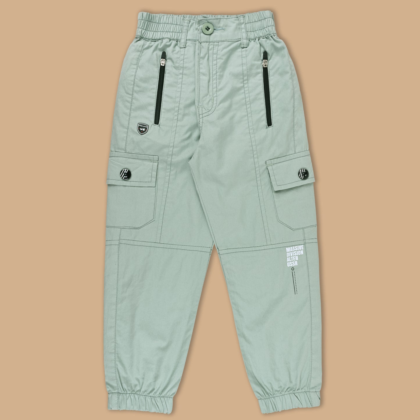 Boys Zipper Detail Elastic Waist Cotton Cargo Trouser