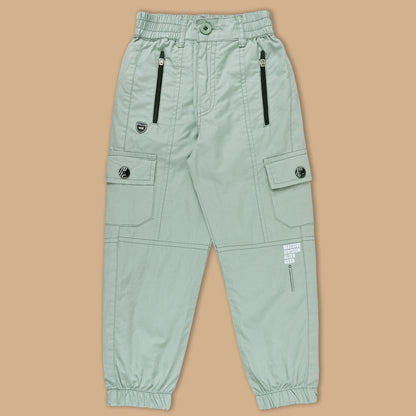 Boys Zipper Detail Elastic Waist Cotton Cargo Trouser