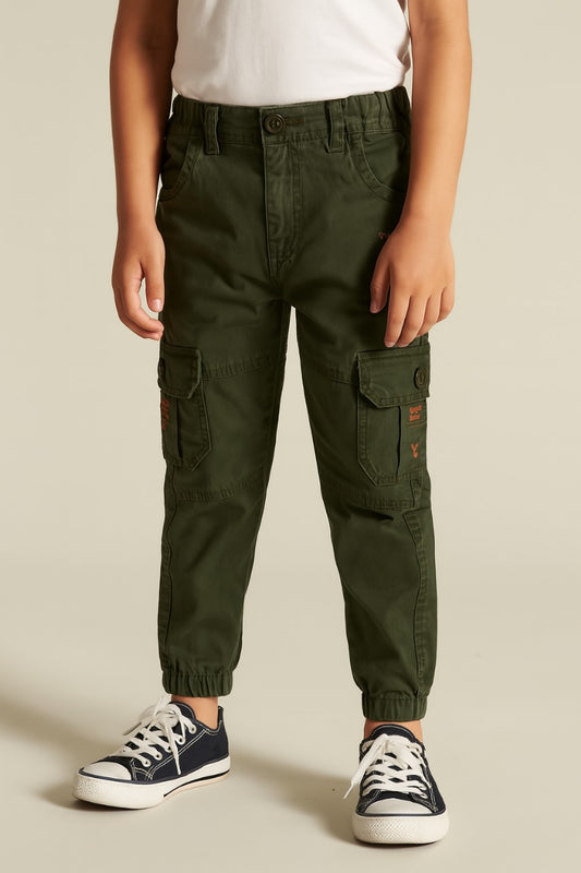 Boys Elastic Waist Cargo Denim Trouser