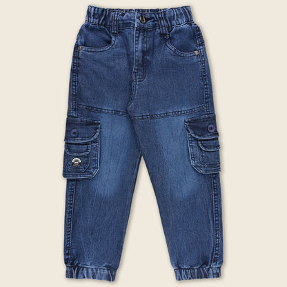Boys Elastic Waist Cargo Denim Trouser