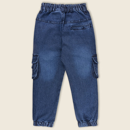 Boys Elastic Waist Cargo Denim Trouser