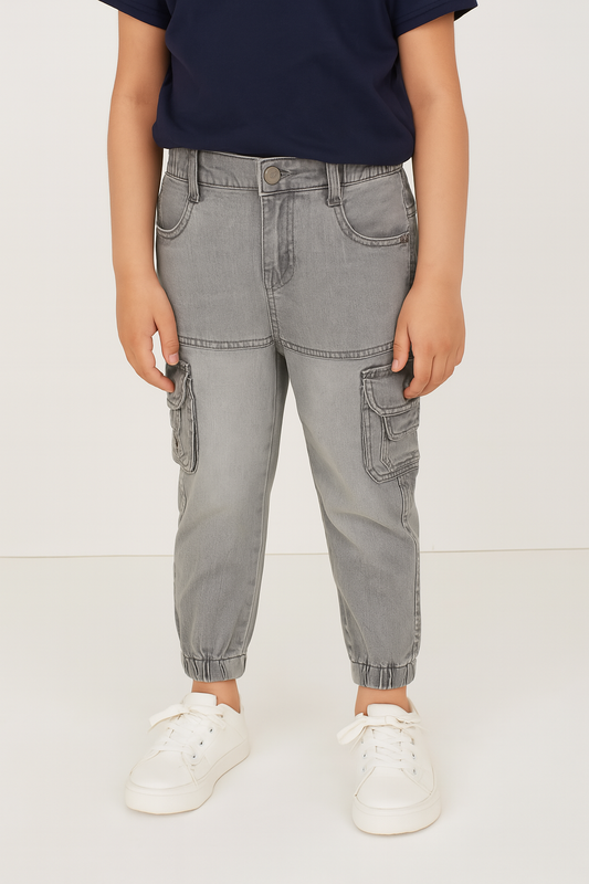 Boys Elastic Waist Cargo Denim Trouser
