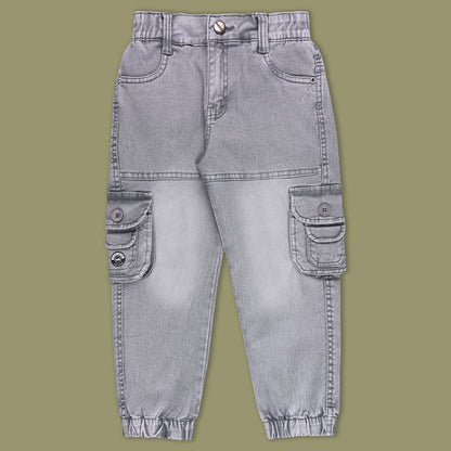 Boys Elastic Waist Cargo Denim Trouser
