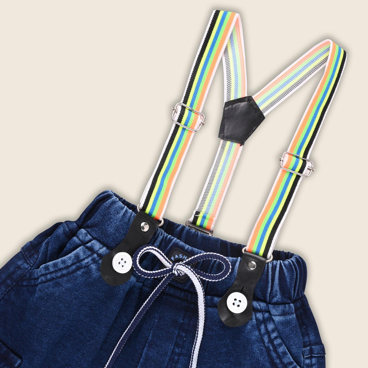 Boys Blue Denim Elastic Cargo Trouser With Suspenders