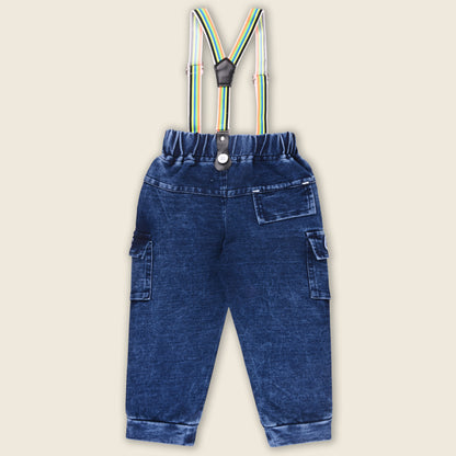 Boys Blue Denim Elastic Cargo Trouser With Suspenders