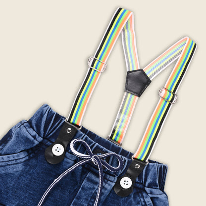 Boys Blue Denim Elastic Cargo Trouser With Suspenders