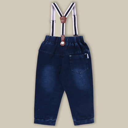 Boys Blue Denim Elastic Cargo Trouser With Suspenders