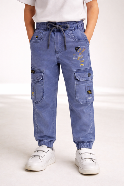 Boys Denim Cargo Jogger Jeans with Side Pockets