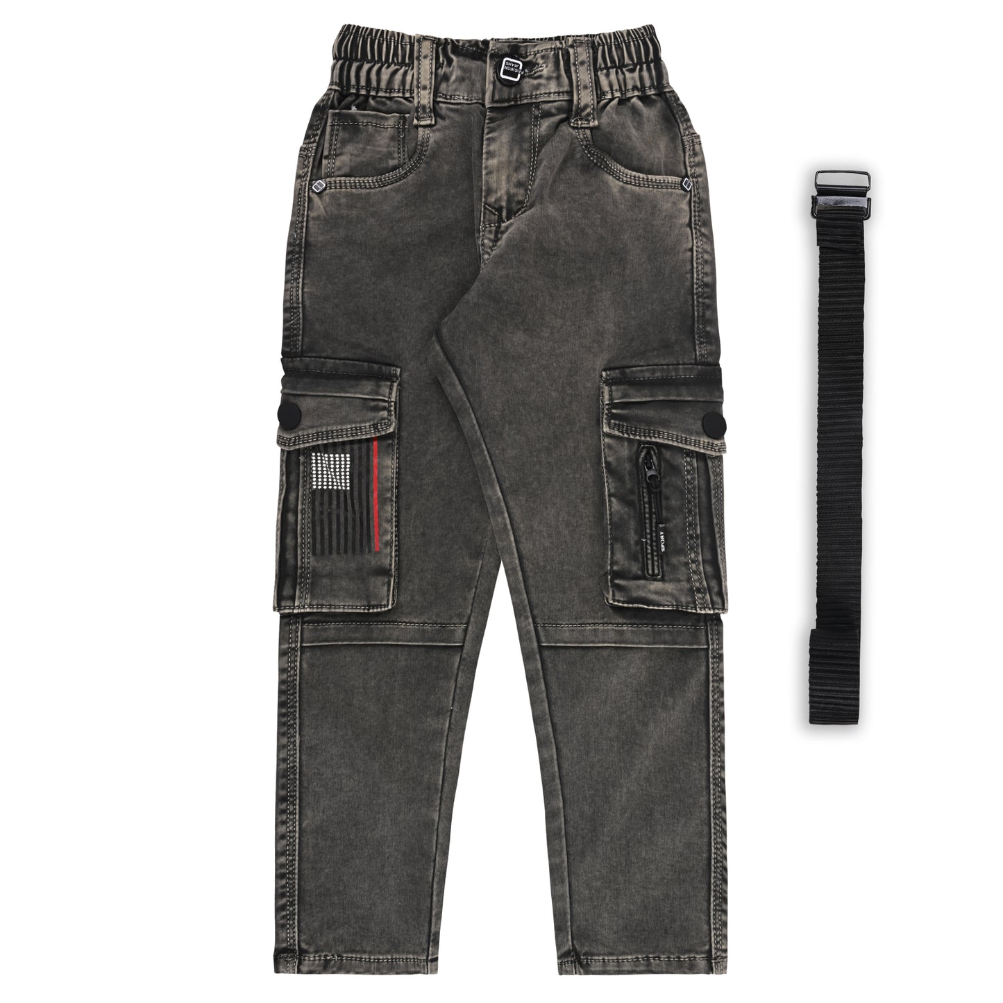 Boys Cotton Denim Cargo Pants with Belt