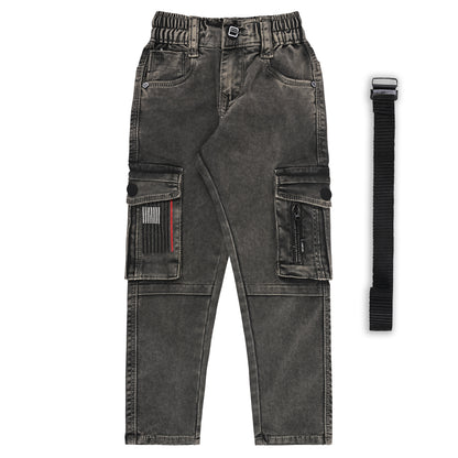Boys Cotton Denim Cargo Pants with Belt