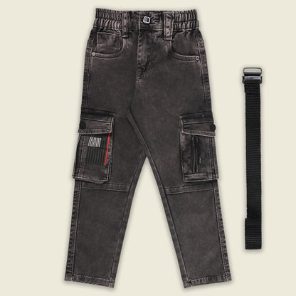Boys Cotton Denim Cargo Pants with Belt