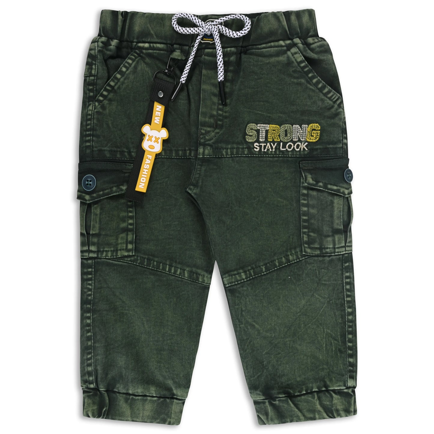 Boys Denim Cargo Jogger Pants with Drawstring