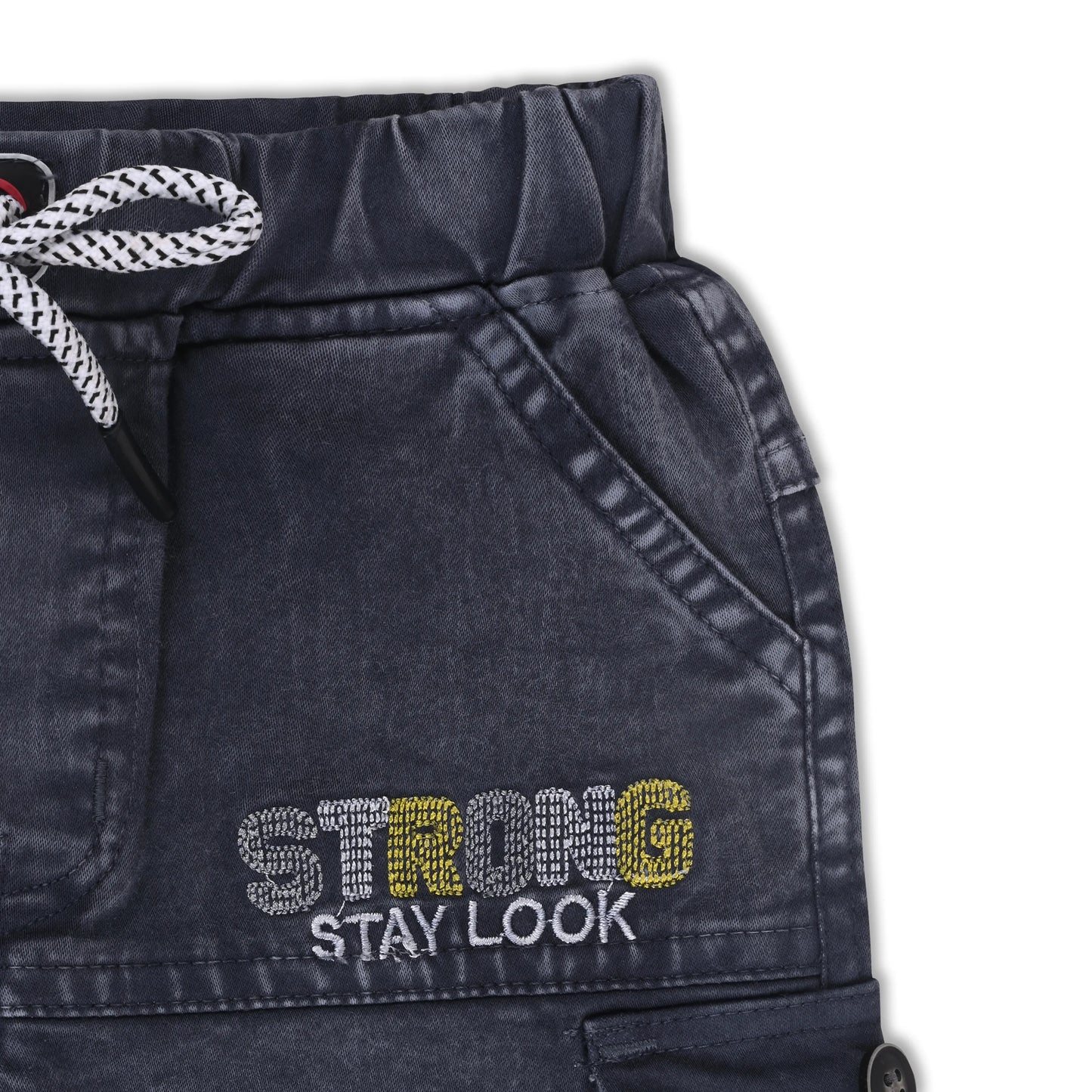 Boys Denim Cargo Jogger Pants with Drawstring