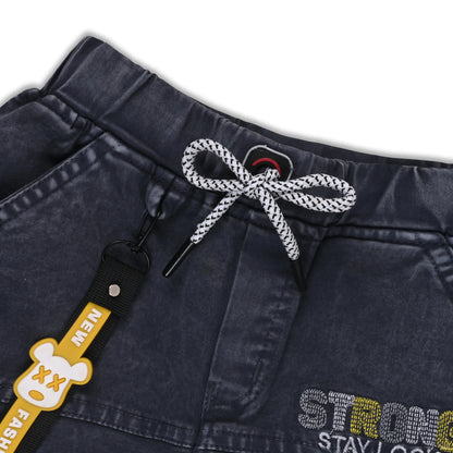 Boys Denim Cargo Jogger Pants with Drawstring