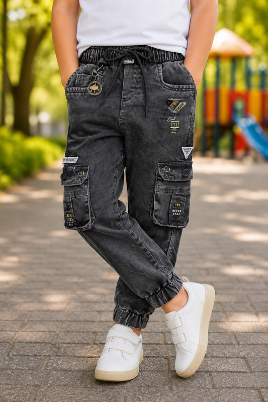 Boys Denim Printed Jogger Fit Jeans