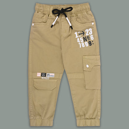 Boys Cotton Denim Cargo Jogger Pant with Pockets & Drawstring Waist