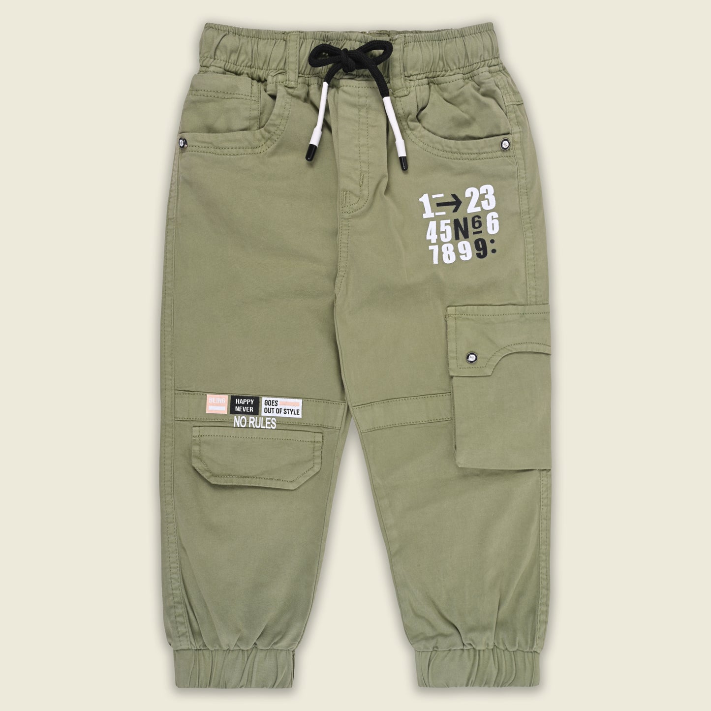 Boys Cotton Denim Cargo Jogger Pant with Pockets & Drawstring Waist
