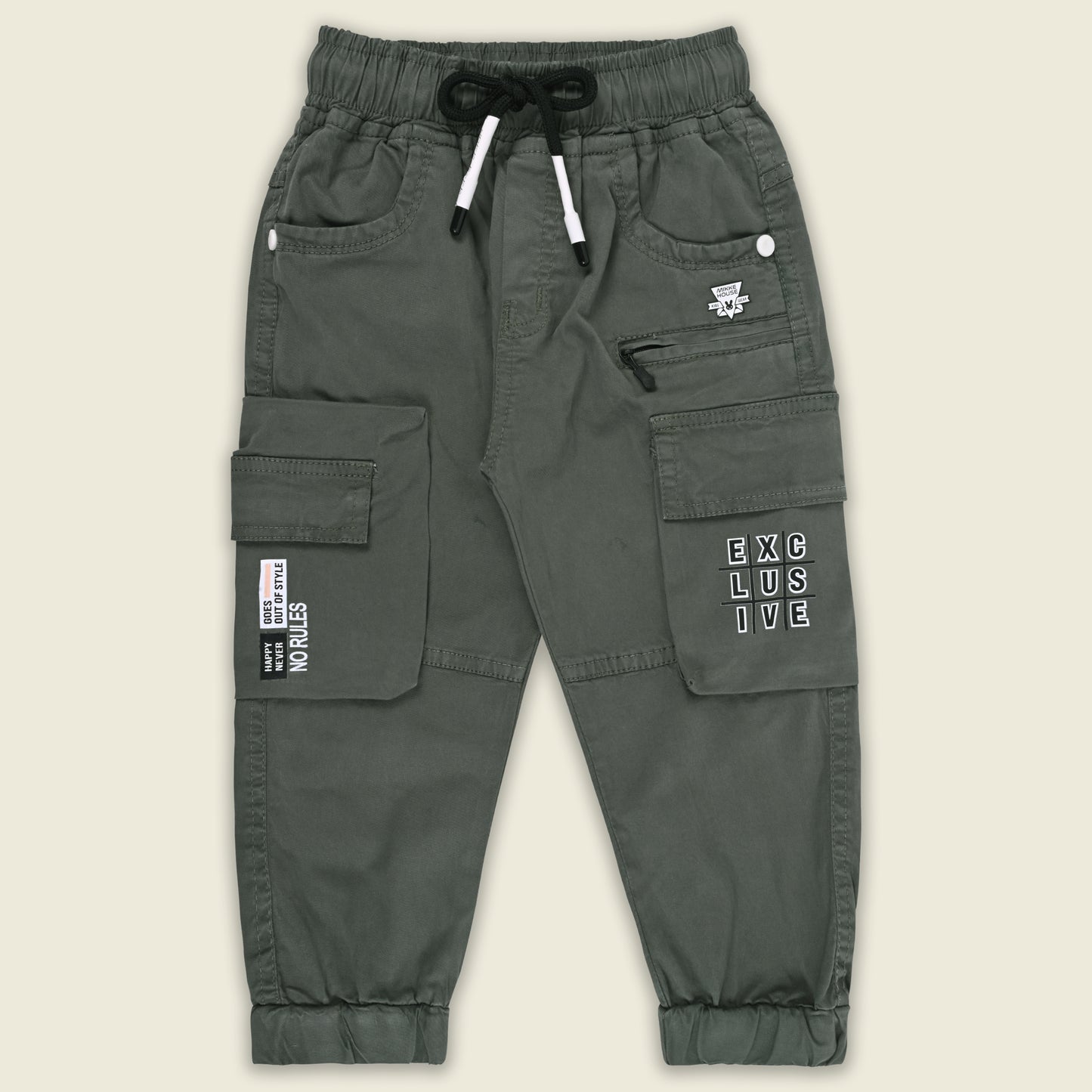 Boys Cotton Denim Cargo Joggers – Printed Pants