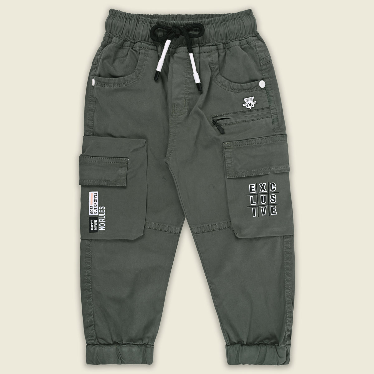 Boys Cotton Denim Cargo Joggers Printed Pants