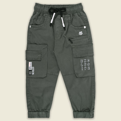 Boys Cotton Denim Cargo Joggers Printed Pants