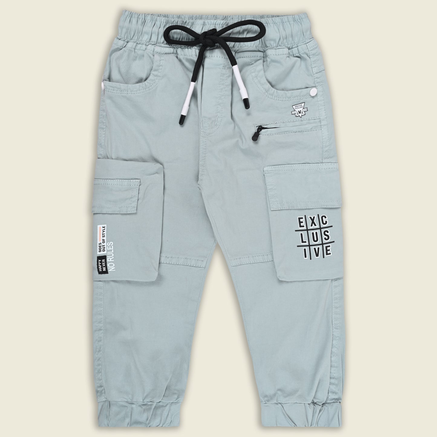 Boys Cotton Denim Cargo Joggers – Printed Pants