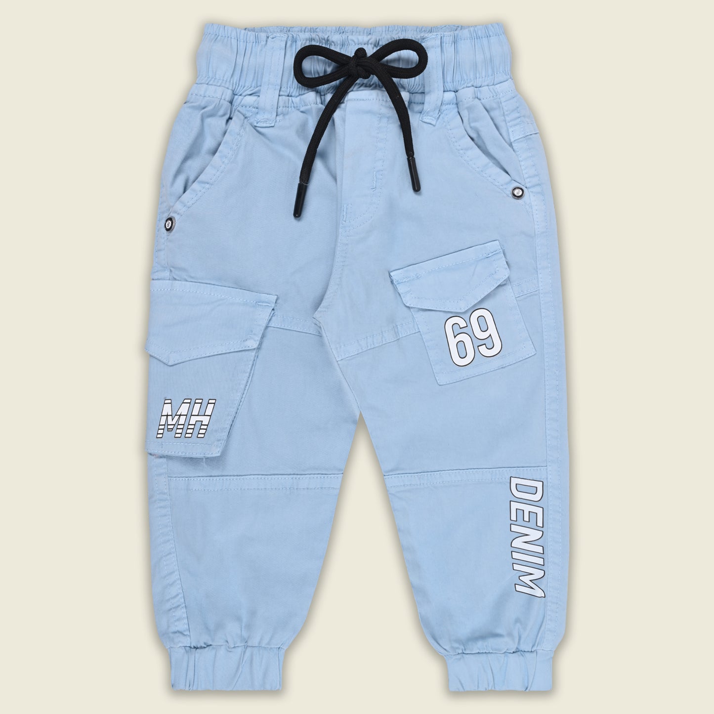 Boys Cotton Denim Cargo Joggers – Printed Pants