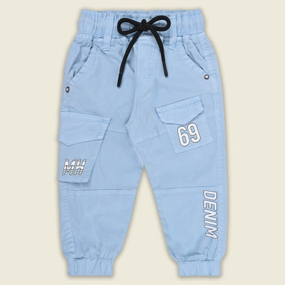 Boys Cotton Denim Cargo Joggers – Printed Pants