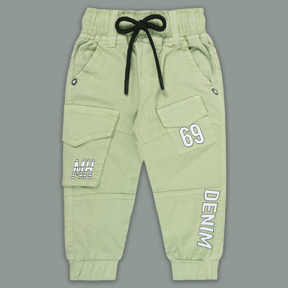 Boys Cotton Denim Cargo Joggers – Printed Pants