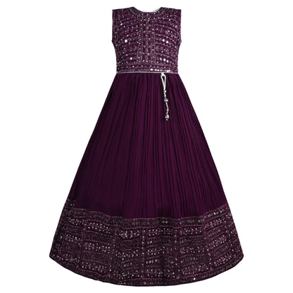 Girls Embellished Fit and Flare Sleeveless Full Length Frock Dress