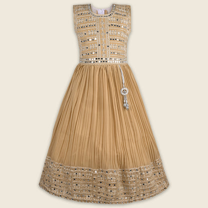 Girls Mirror Embellished Pleated Ethnic Dress