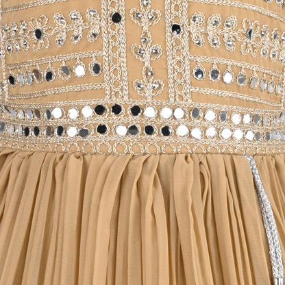 Girls Mirror Embellished Pleated Ethnic Dress