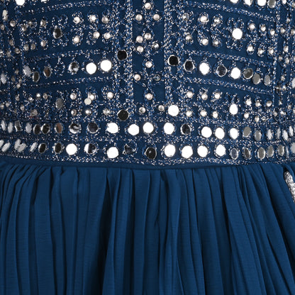 Girls Mirror Embellished Pleated Ethnic Dress
