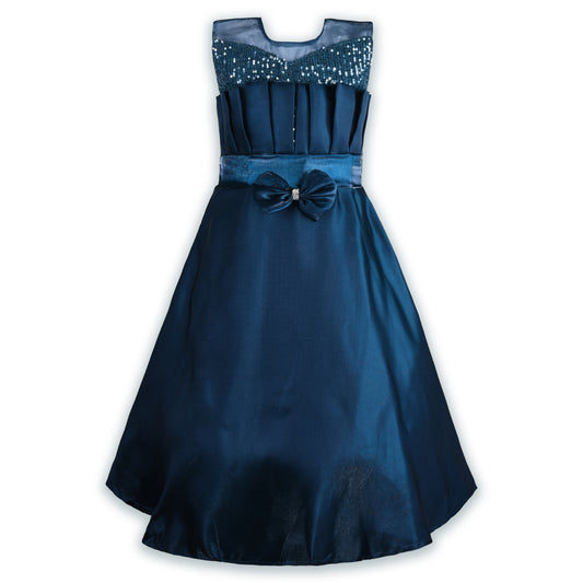 Girls Solid Fit and Flare Long Frock Dress