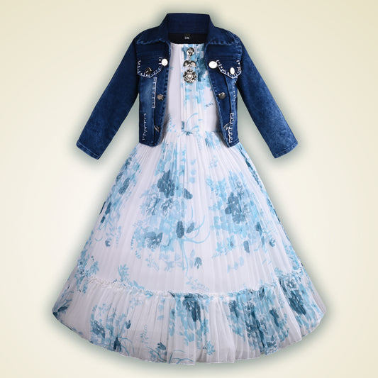 Girls Floral Print Fit and Flare Long Frock Dress