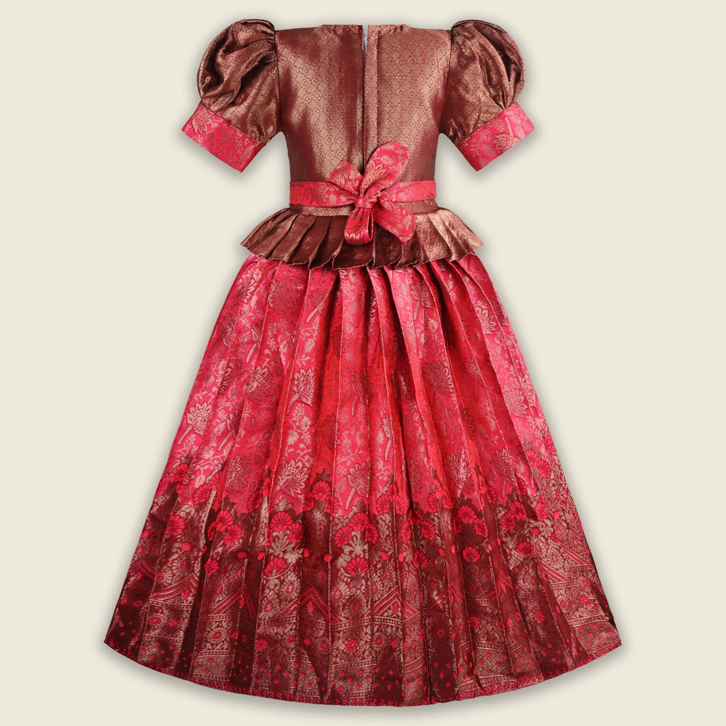 Girls Woven Zari Printed Bead Embellished Ethnic Dress