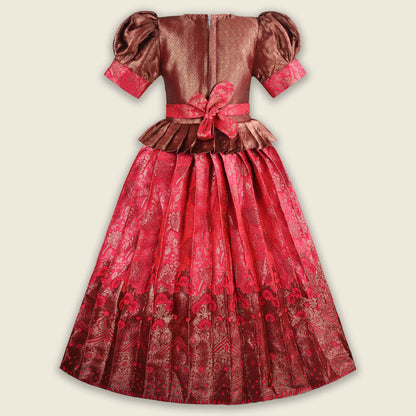 Girls Woven Zari Printed Bead Embellished Ethnic Dress