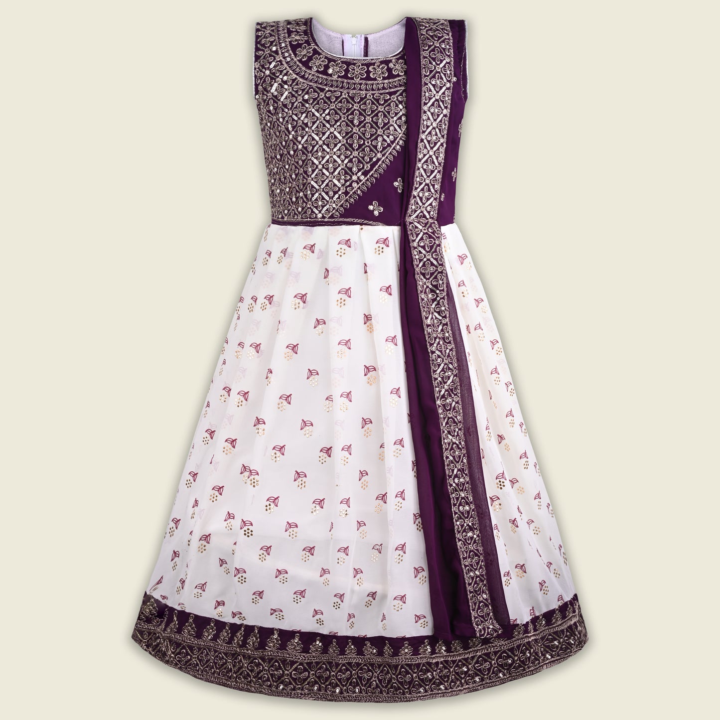 Girls Embellished Zari Embroidery Ethnic Gown lfp855