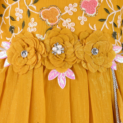 Girls Chiffon Party Dress with Embroidery & Floral Waist Detail | Elegant Kids Festive Wear