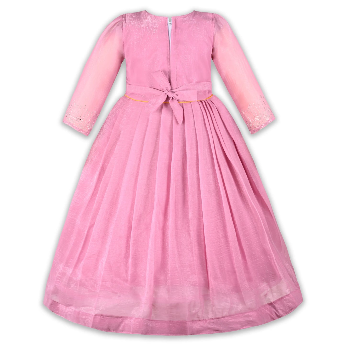 Girls Chiffon Embroidered Gown with Full Sleeves & Tassel Detail | Elegant Kids Party Wear