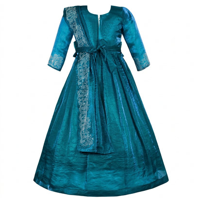 Girls Satin Ethnic Gown with Dupatta & Embellished Design | Premium Kids Festive Wear