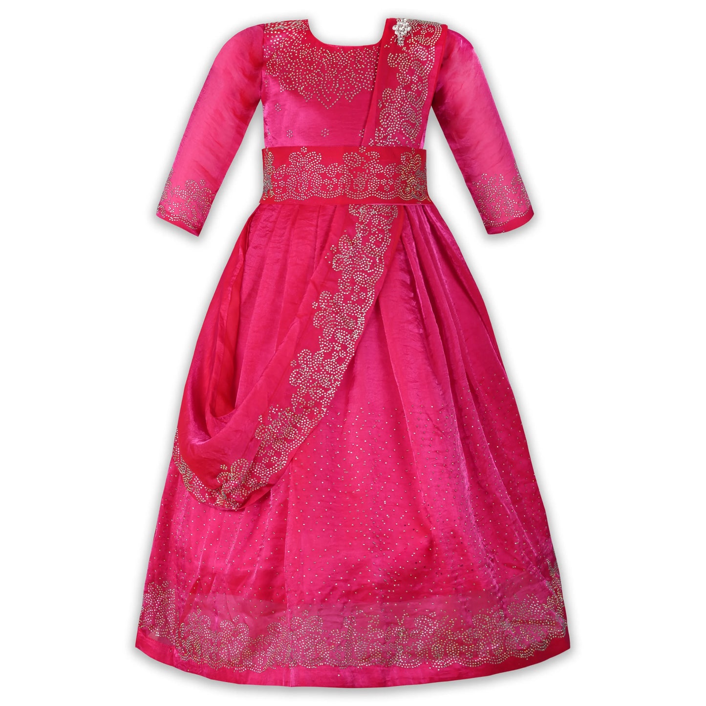 Girls Satin Ethnic Gown with Dupatta & Embellished Design | Premium Kids Festive Wear