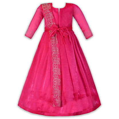 Girls Satin Ethnic Gown with Dupatta & Embellished Design | Premium Kids Festive Wear