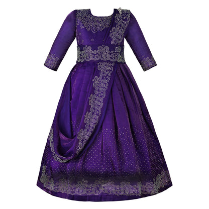 Girls Satin Ethnic Gown with Dupatta & Embellished Design | Premium Kids Festive Wear