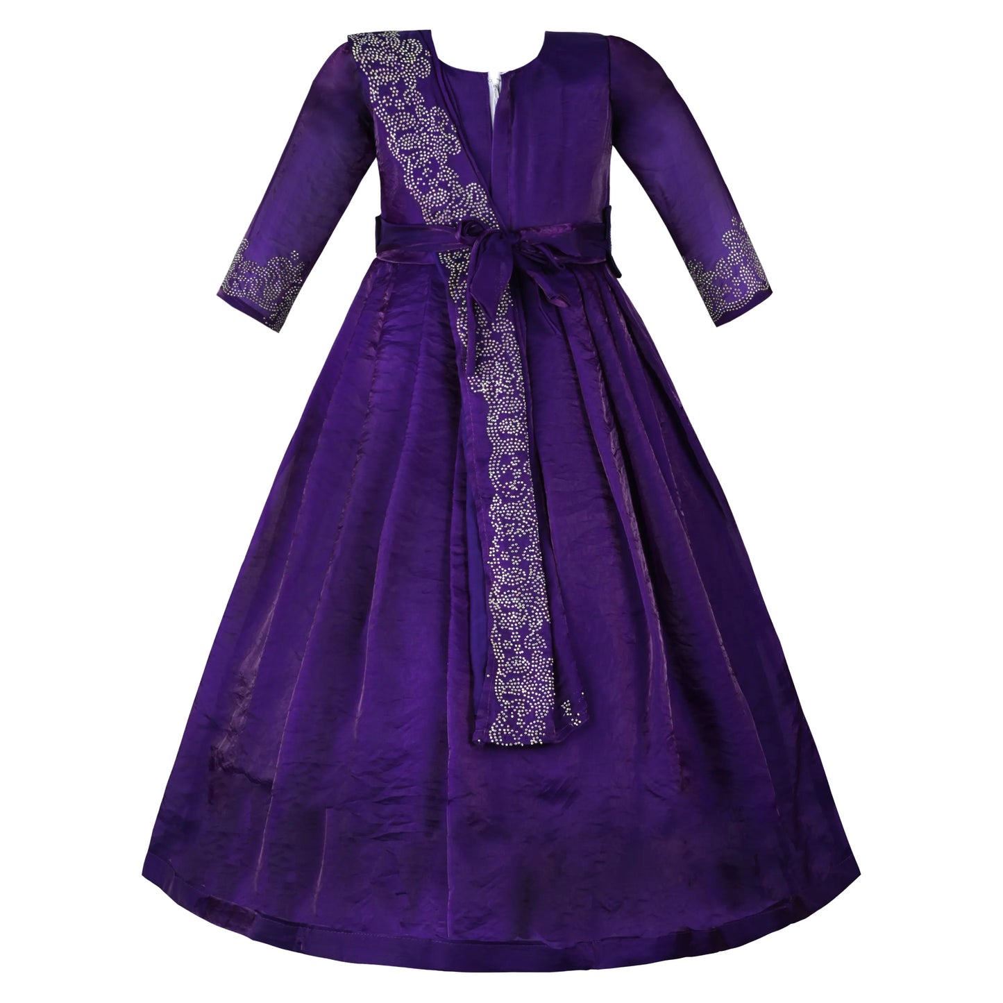 Girls Satin Ethnic Gown with Dupatta & Embellished Design | Premium Kids Festive Wear