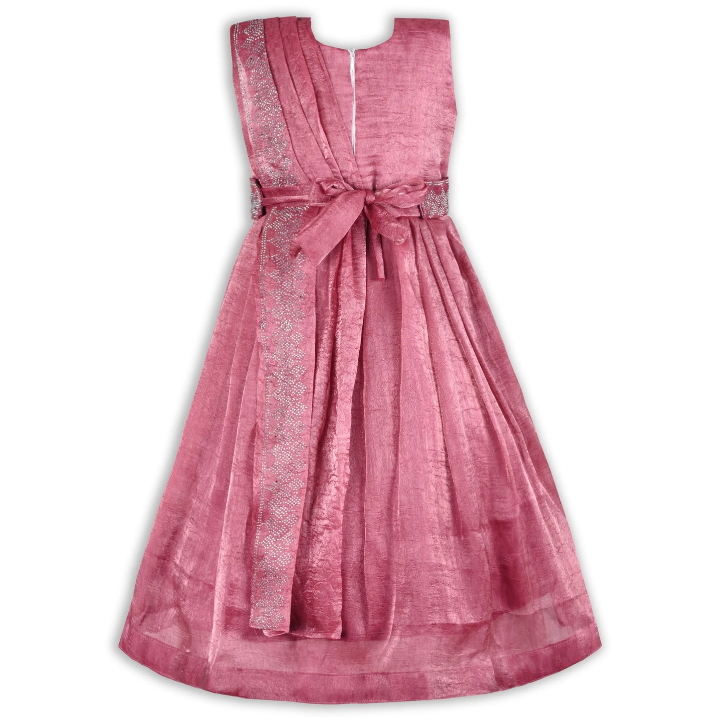 Girls Satin Ethnic Gown with Dupatta & Embellished Design | Elegant Kids Festive Wear