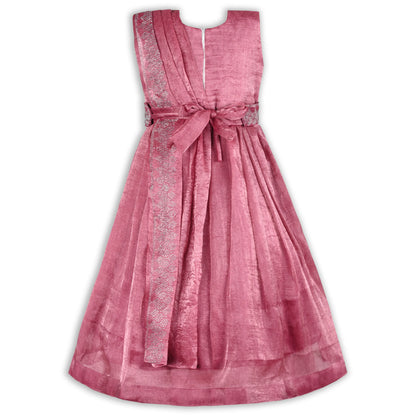 Girls Satin Ethnic Gown with Dupatta & Embellished Design | Elegant Kids Festive Wear